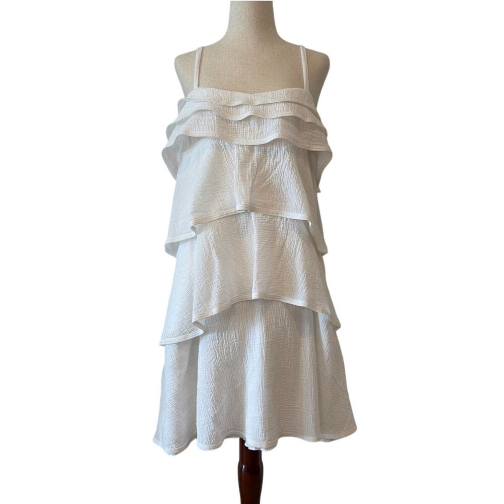 NWOT Diane von Furstenberg Tiered Gauze Dress, White Cotton Sundress, Women’s 6
